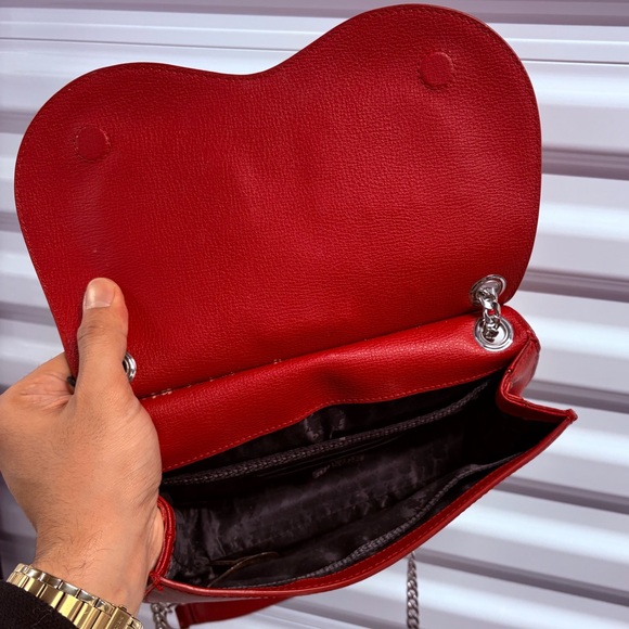 Karl Lagerfeld Paris Ikons Sunglass Crossbody Bag Red Leather Crystal Stones - Picture 6 of 6